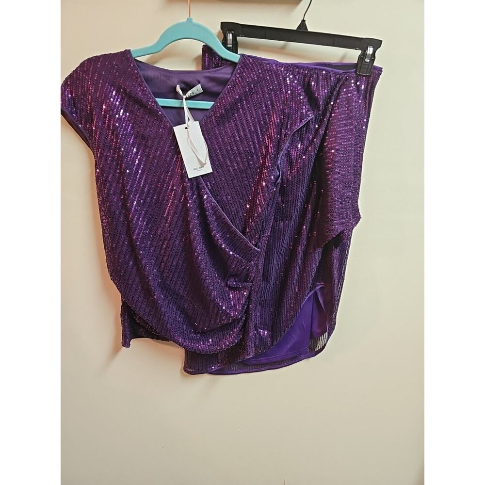 Purple Sequin 2 Piece Set Formal Evening Wear Party Size S